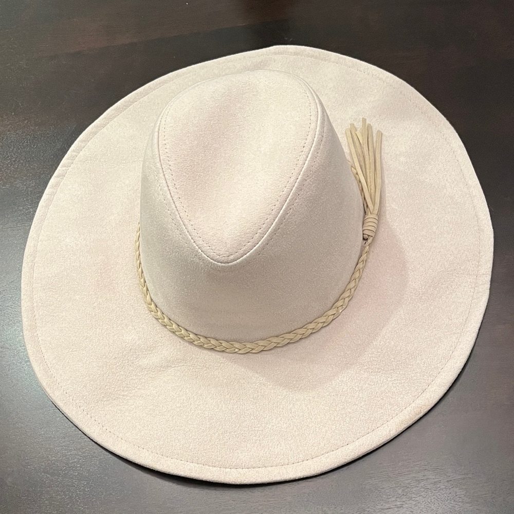 Elegant Cream Women's Suede Ivory Hat with Braided Detail